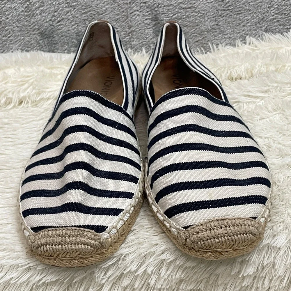 Vionic Espadrille Shoes Womens 10 Striped Stretch Canvas Flats Slip On Nautical‎